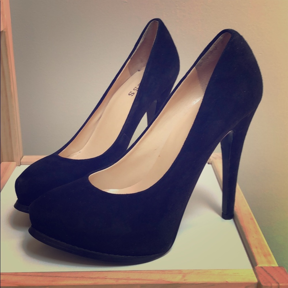 Black Suede Guess Platforms